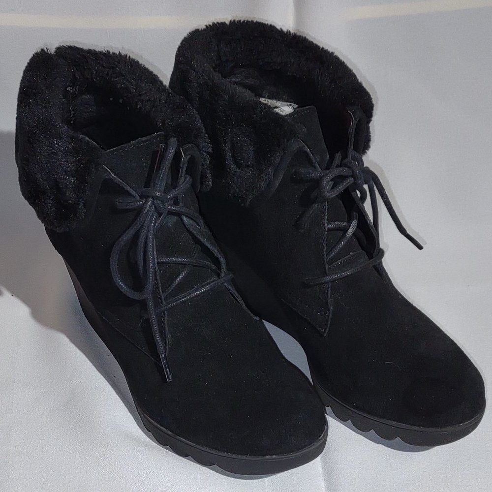 Donald J. Pliner black wedged suede ankle boots, size 6-1/2M